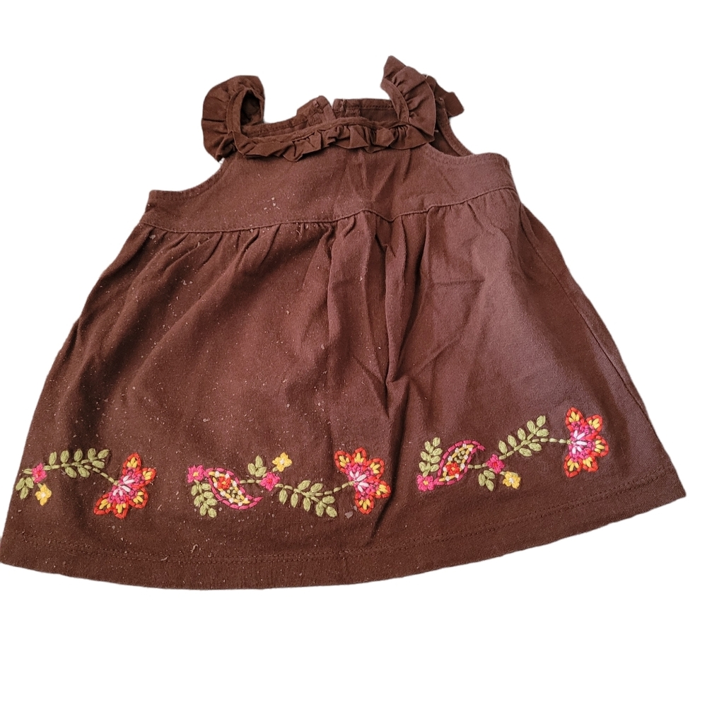Baby Gap Sleeveless Top Toddler 12-18 Months Brown Embroidered Flowers Ruffles